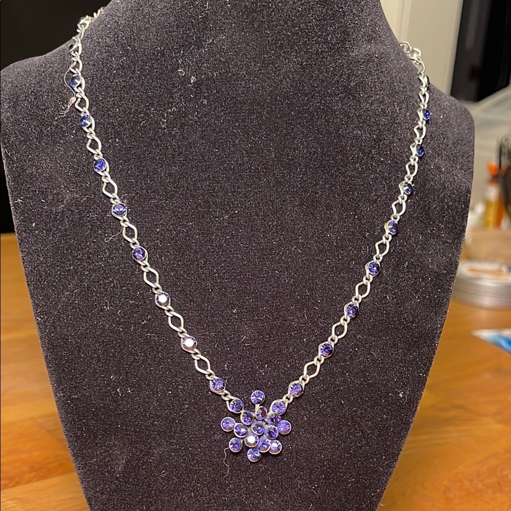 Silver and Purple Crystal Pendant Necklace
